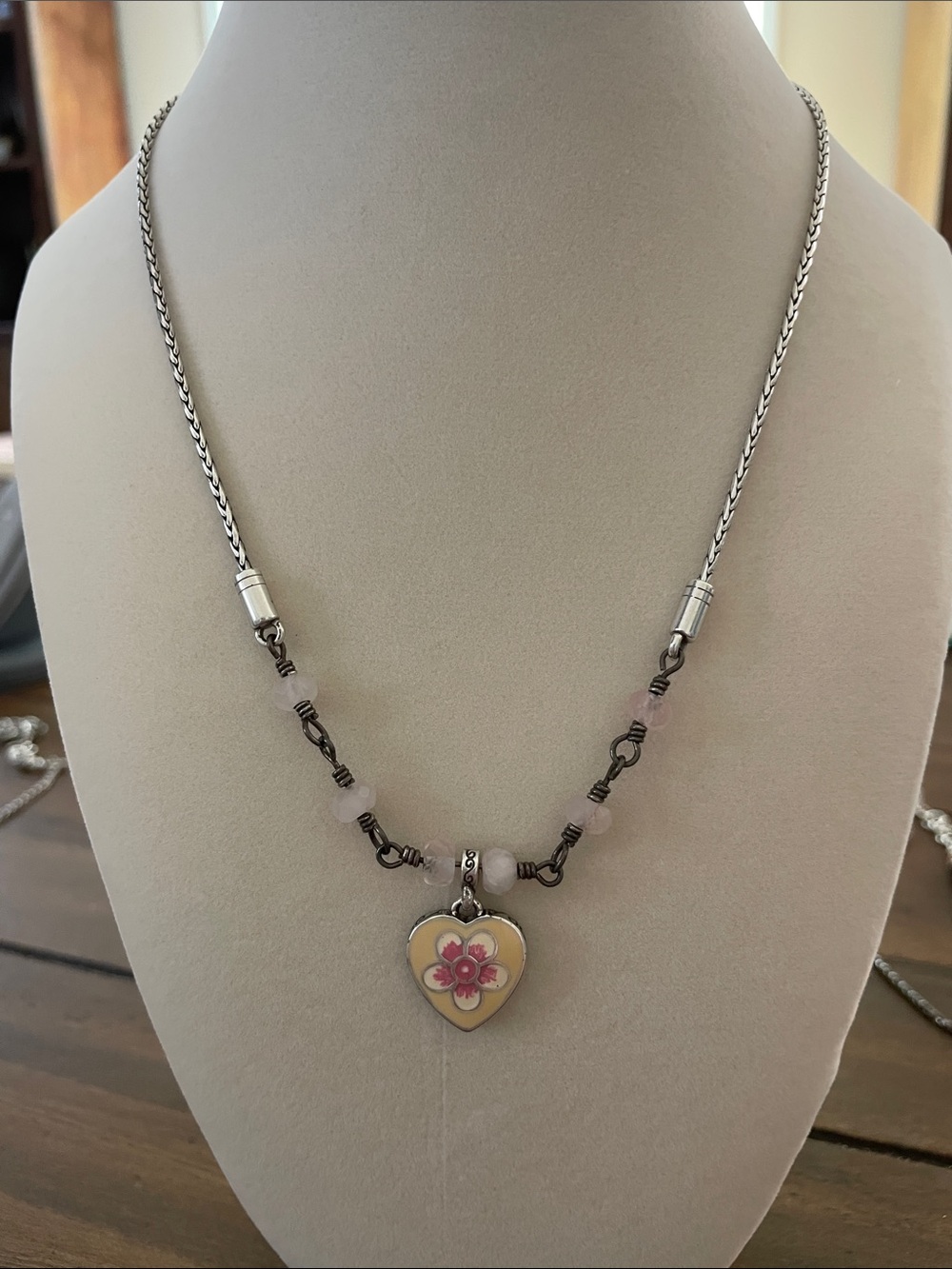Brighton "Spring Fever" Enamel Heart & Rose Quartz Beaded Pendant Necklace